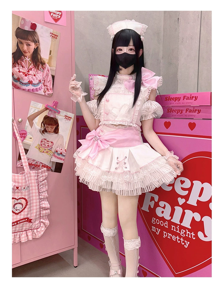 Jirai Kei Skirt Two-Piece Idol Stage Outfit Short-Sleeve Top and Skirt Set 41562:704902