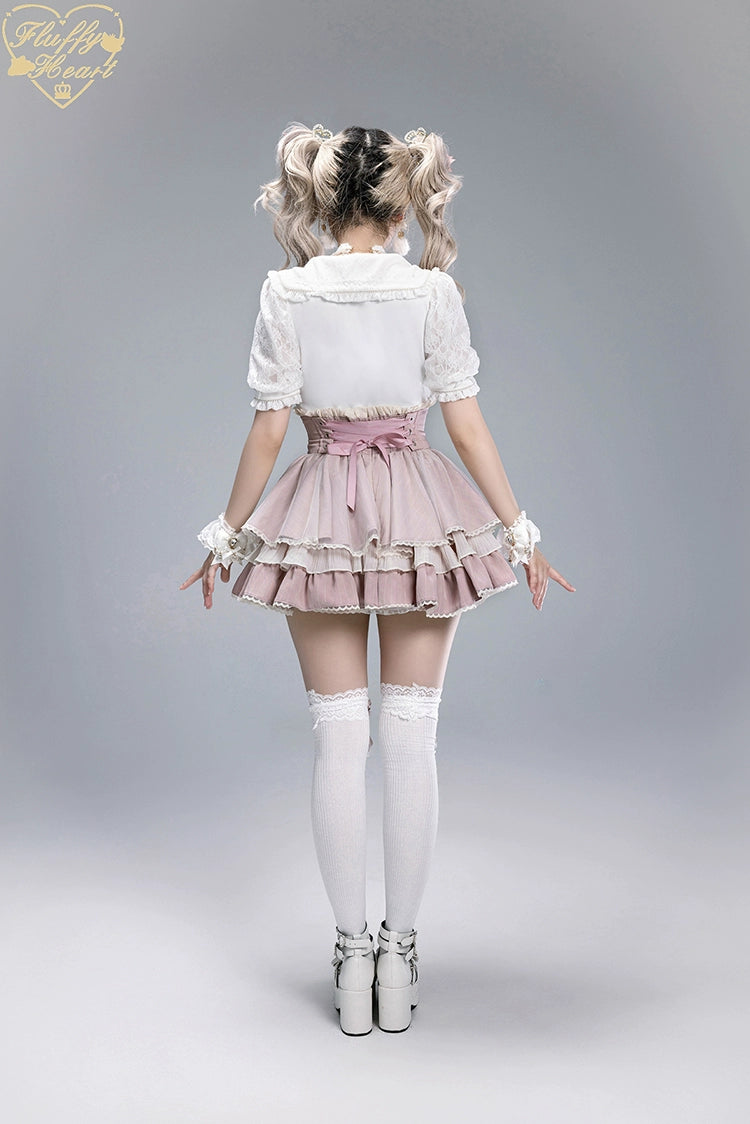 Striped High Waist Jirai Kei Skirt, Detachable Bow 43679:785988