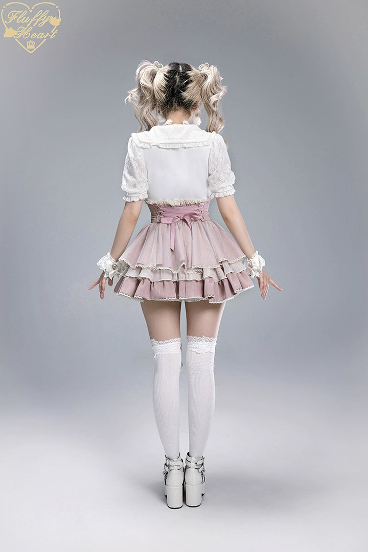 Striped High Waist Jirai Kei Skirt, Detachable Bow 43679:785988