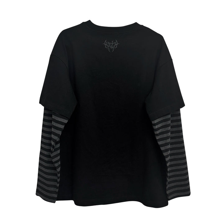 Jirai Kei T-Shirt Black Fake Two-Piece Long Sleeve Top 41898:717538