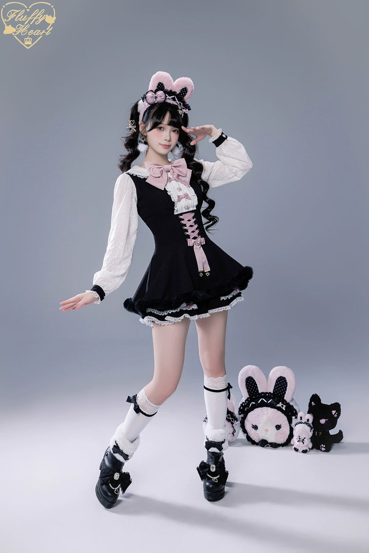 IP Collab Jirai Kei Dress Set, Detachable Fluffy Cape 44146:798036