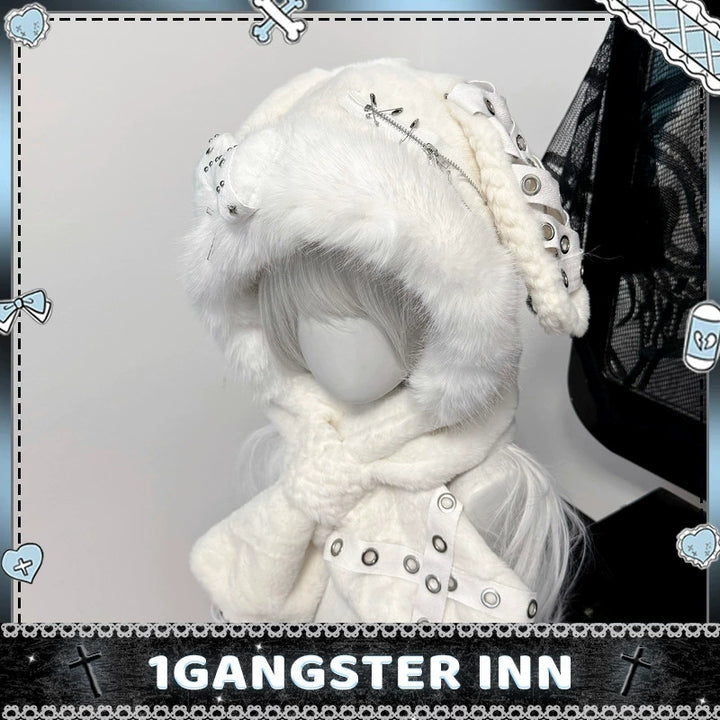 Punk Hat Y2K Plush Hat White Bunny Ear Hat 41874:716974