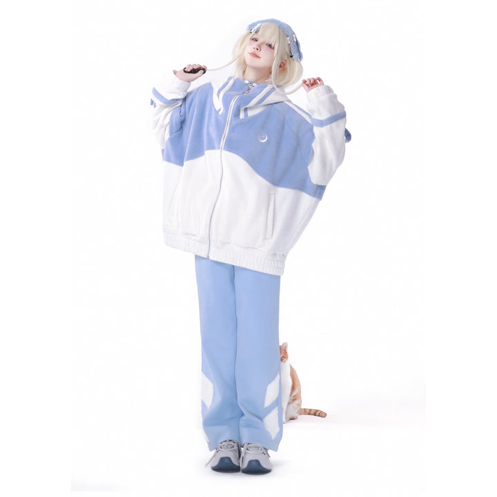 Jirai Kei Winter Coat Plush Hooded Sports Set 34498:465494