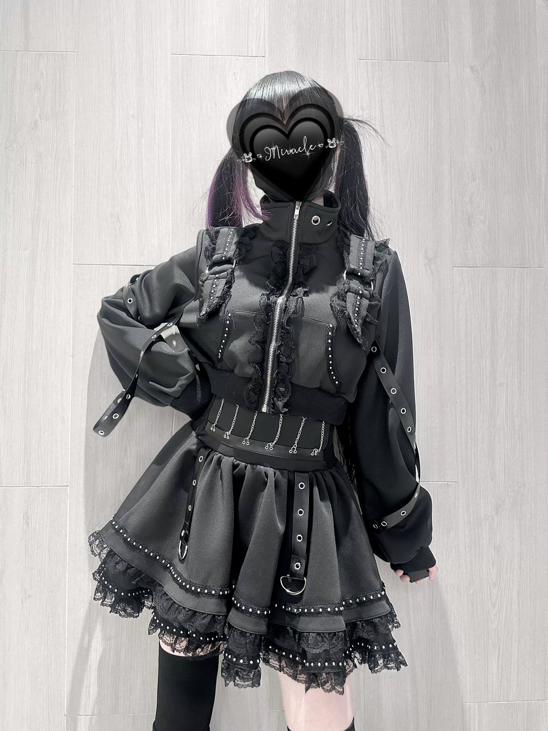 Punk Jacket and Skirt, Cross Zipper and Studs (L S) 45649:858252