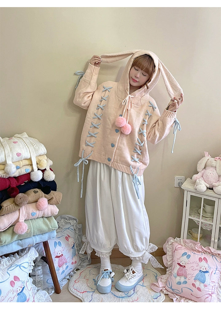 Kawaii White Pink Blue Cardigan Bunny Ears Sweater Coat 22658:345316 22658:345316