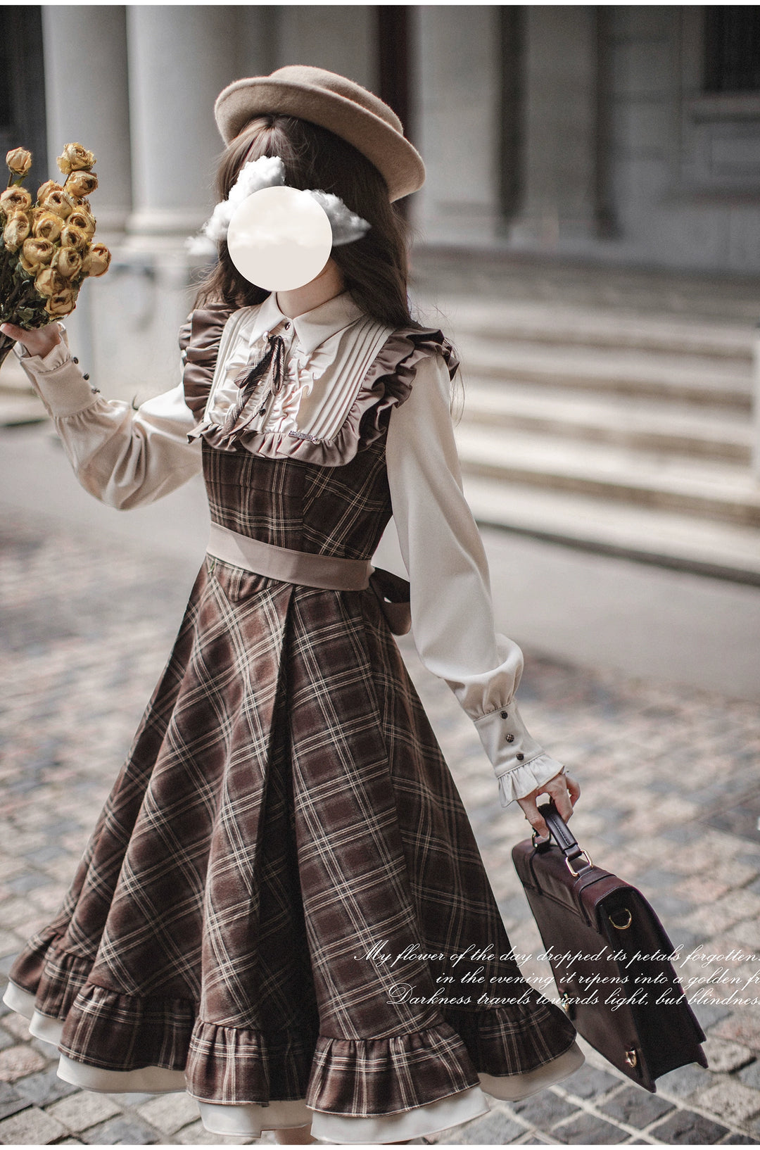 Retro Lolita OP Dress And Brown Lolita Coat Plaid Dress 41080:685958