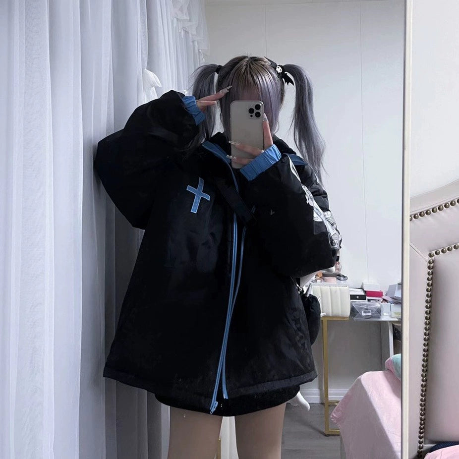 Plus Size Jirai Kei Coat Subculture Black White Jacket (L M S) 33988:485028