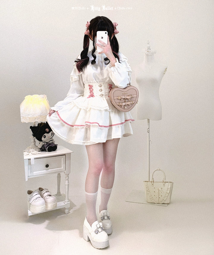 Ryousangata High-waist Skirt, Tiered Hem 44003:792840