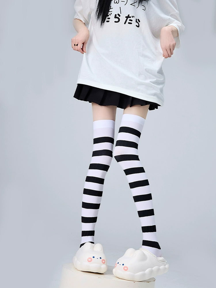 Jirai Kei Stockings Thigh-High Socks Striped Knee Socks 36540:541310 36540:541310