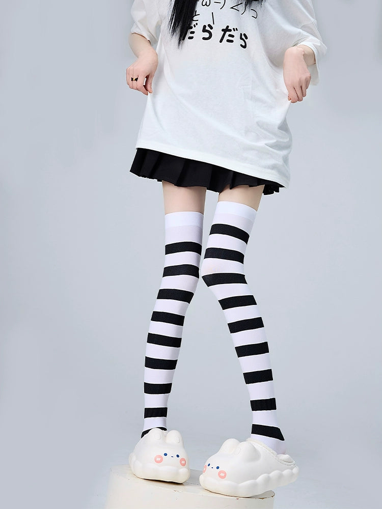 Jirai Kei Stockings Thigh-High Socks Striped Knee Socks 36540:541310