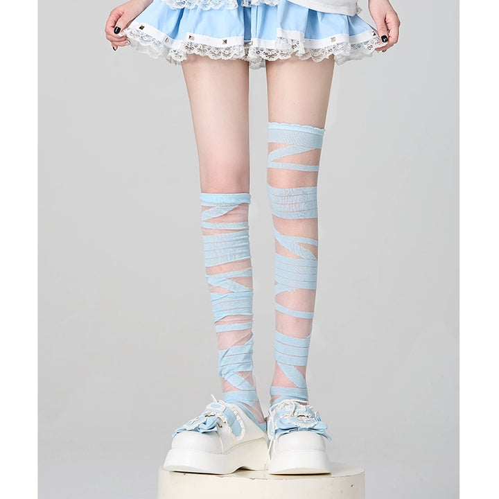 Lolita Thigh-high Socks Stockings Striped Socks Multicolor (Blue) 38254:585954