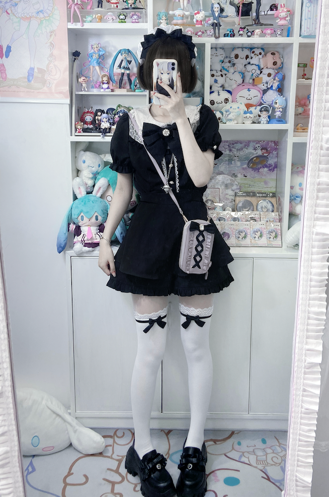 Jirai Kei Set Up Blue Black Pink Blouse And Shorts 21646:332112