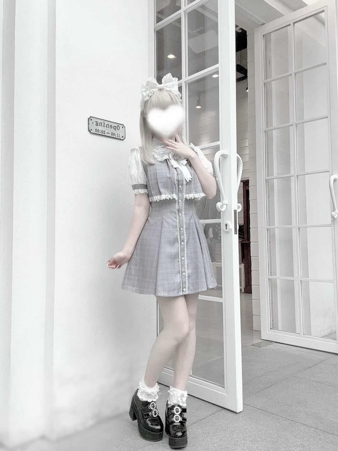 Layered Jirai Kei Dress, Detachable Rhinestone Bow 45196:841349