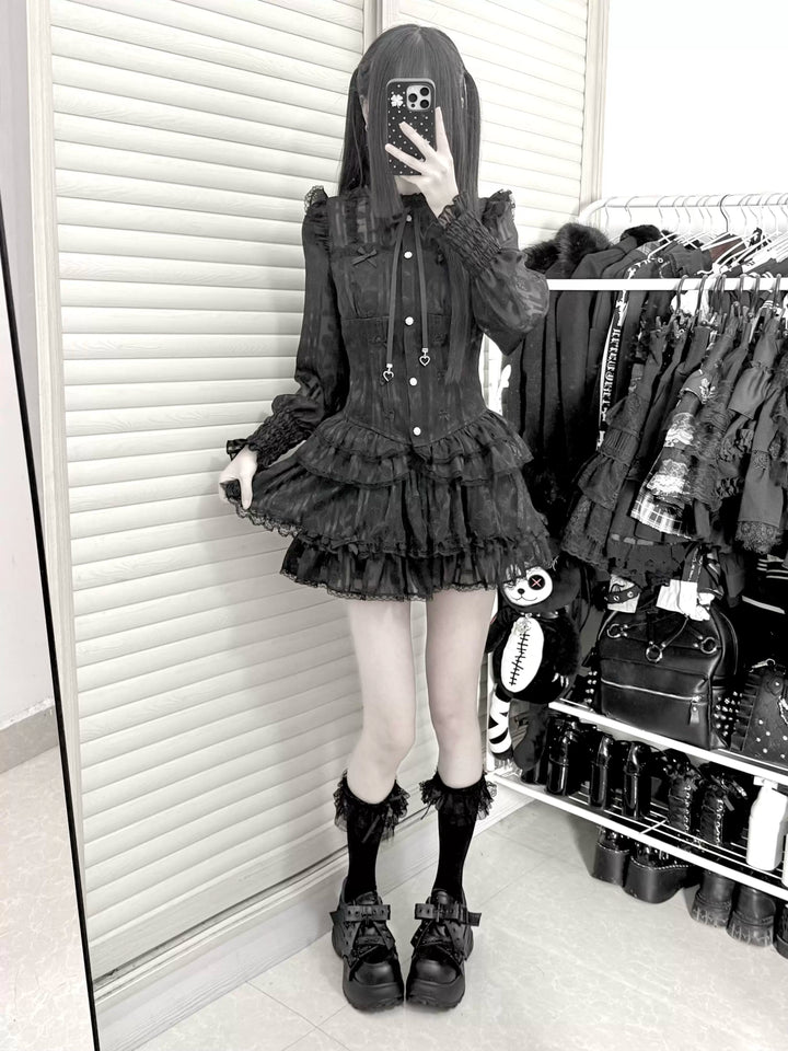 Jirai Kei Blouse & Bloomers Set, Ruffled Stand Collar 44959:831581