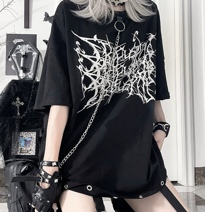 Subculture Cotton T-Shirt, Detachable Chain 43875:789208