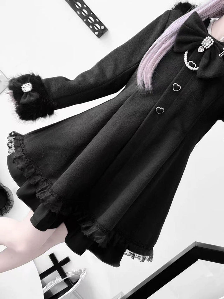 Wool-Blend Jirai Kei Coat, Bunny Ear Hood and Bows 44013:793021