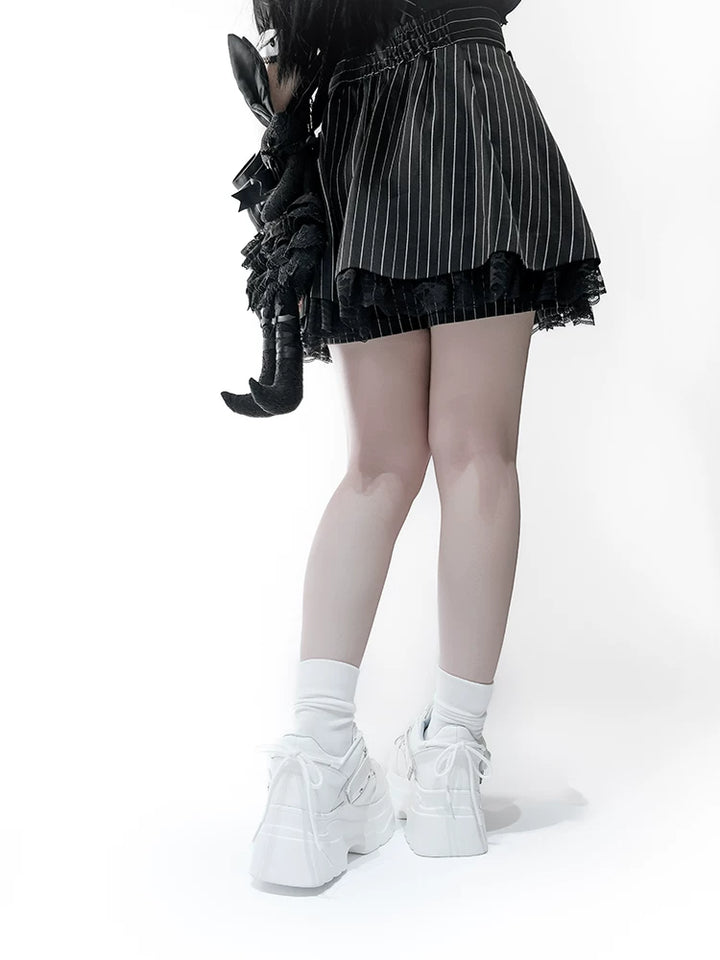 White/Black Punk High Platform Shoes, Metal Buckles 44400:807733