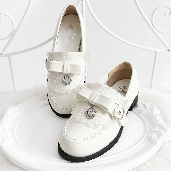 Jirai Kei Low-Heel Loafer Shoes, Rhinestones & Bow (34 35 36 37 38 39 40 41) 43944:790317