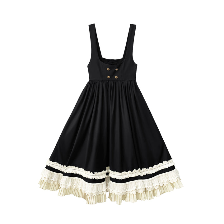 Black Preppy Style Jumper Dress, White Blouse (L M S XL) 43508:778724