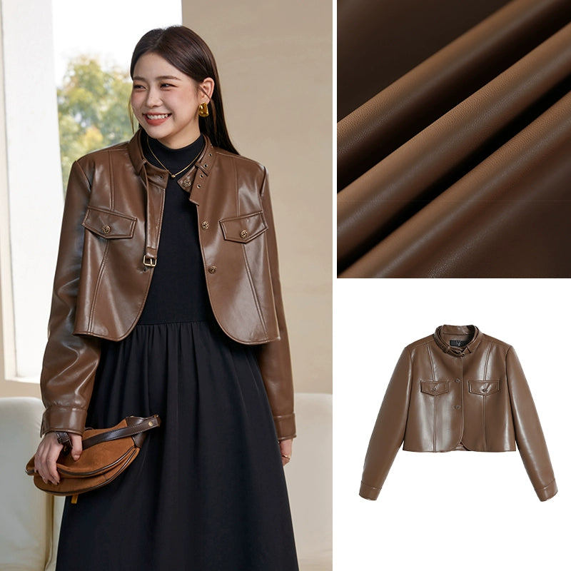 Plus Size Brown Leather Jacket Black Dress (1XL 2XL 3XL 4XL L) 29808:362886 (1XL 2XL 3XL 4XL L) 29808:362886