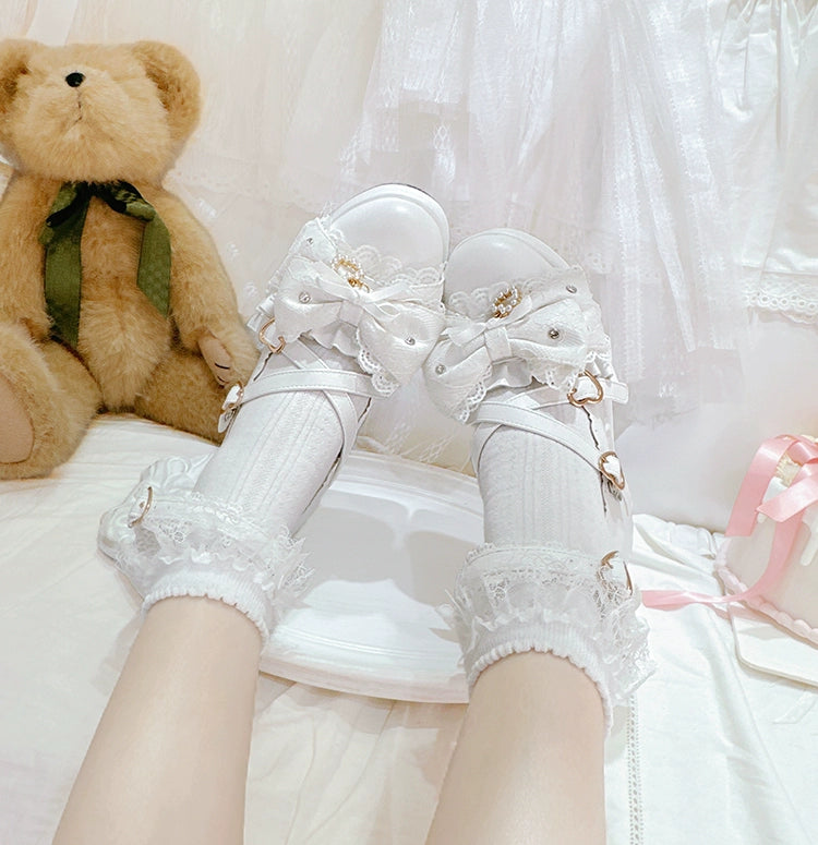 Jirai Kei Platform Shoes, Lace Bow Details, Chunky Heel 43445:778170