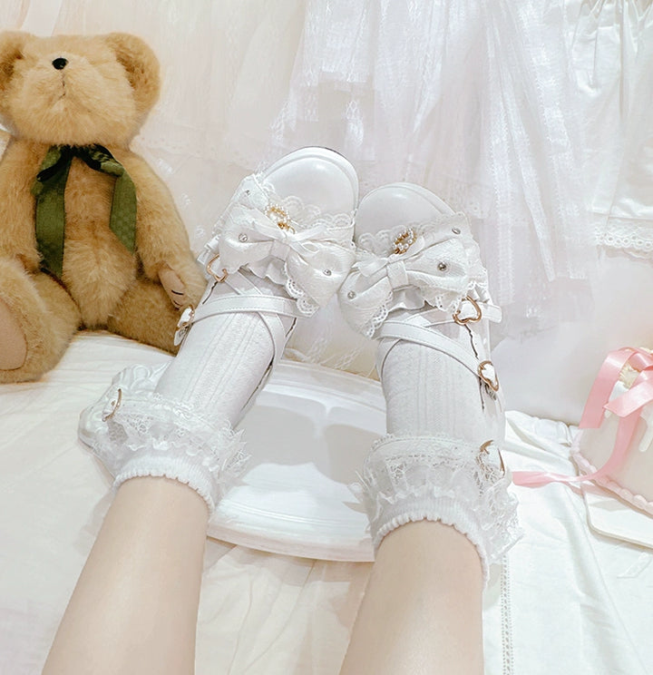 Jirai Kei Platform Shoes, Lace Bow Details, Chunky Heel 43445:778170