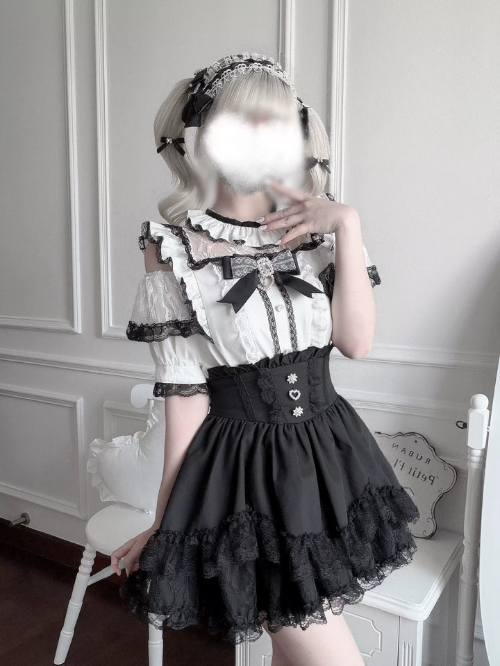 Jirai Kei Petal Shaped Hem Skirt, Layered Lace Hem 45646:857720