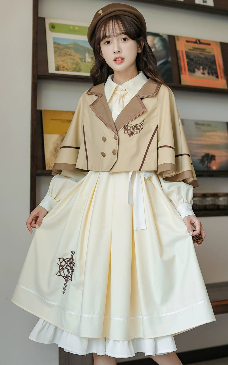 Preppy JK Uniform Dress A-line Princess Dress With Cape Multicolor (L M S XL) 42437:761045