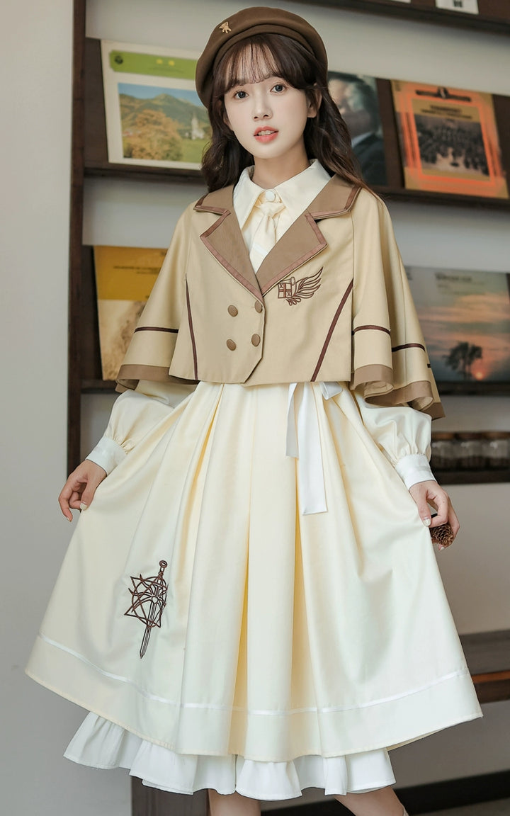 Preppy JK Uniform Dress A-line Princess Dress With Cape Multicolor (L M S XL) 42437:761045