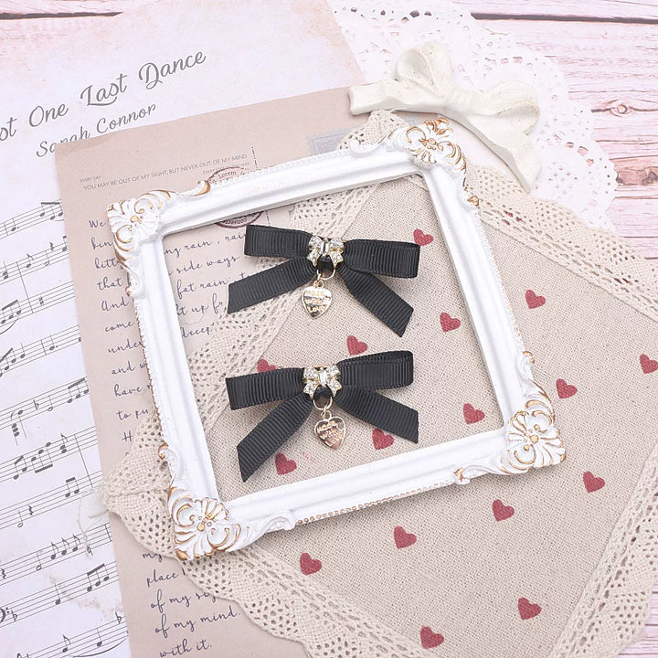 Jirai Kei Hair Clip, Rhinestone Bow & Heart Pendant 45071:834166