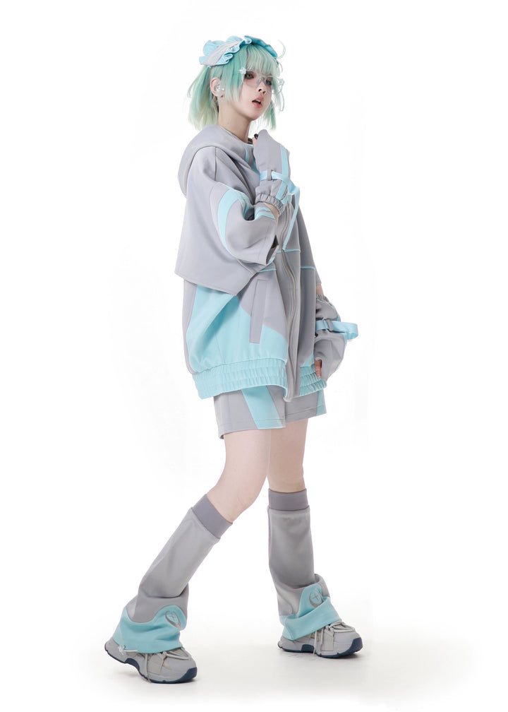 Oversized Short-Sleeved Jirai Kei Jacket Set with Shorts & Pants 42810:764219