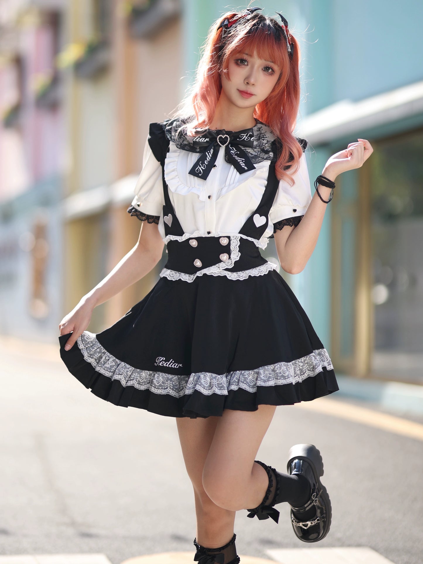 Jirai Kei Skirt Black Lace Suspender Skirt Cat Ear Skirt 37692:568738