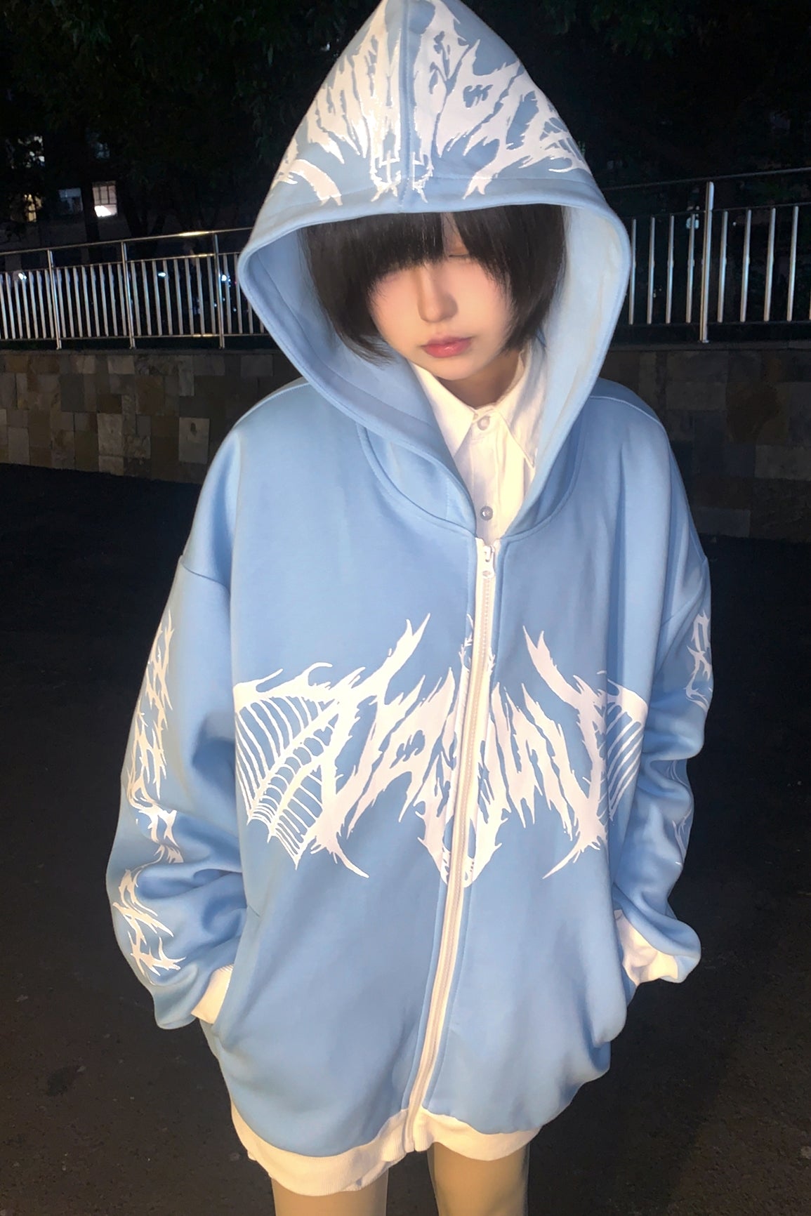 Jirai Kei Hoodie Blue Black Autumn and Winter Coat 33328:430904