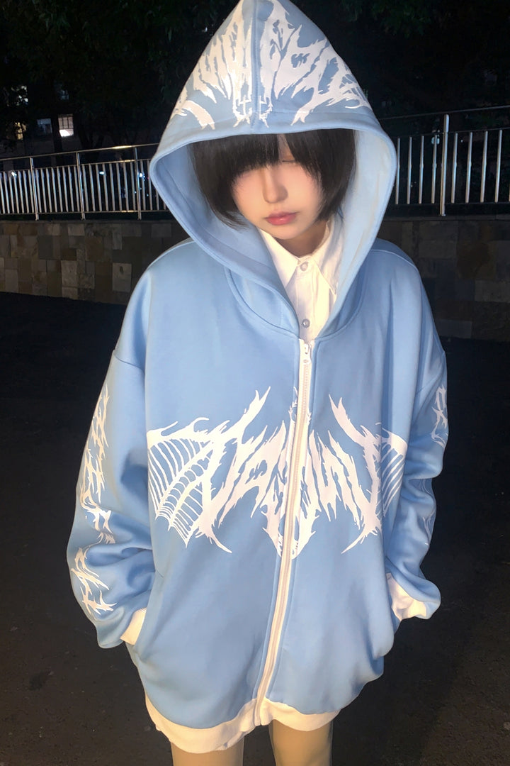 Jirai Kei Hoodie Blue Black Autumn and Winter Coat 33328:430904 33328:430904