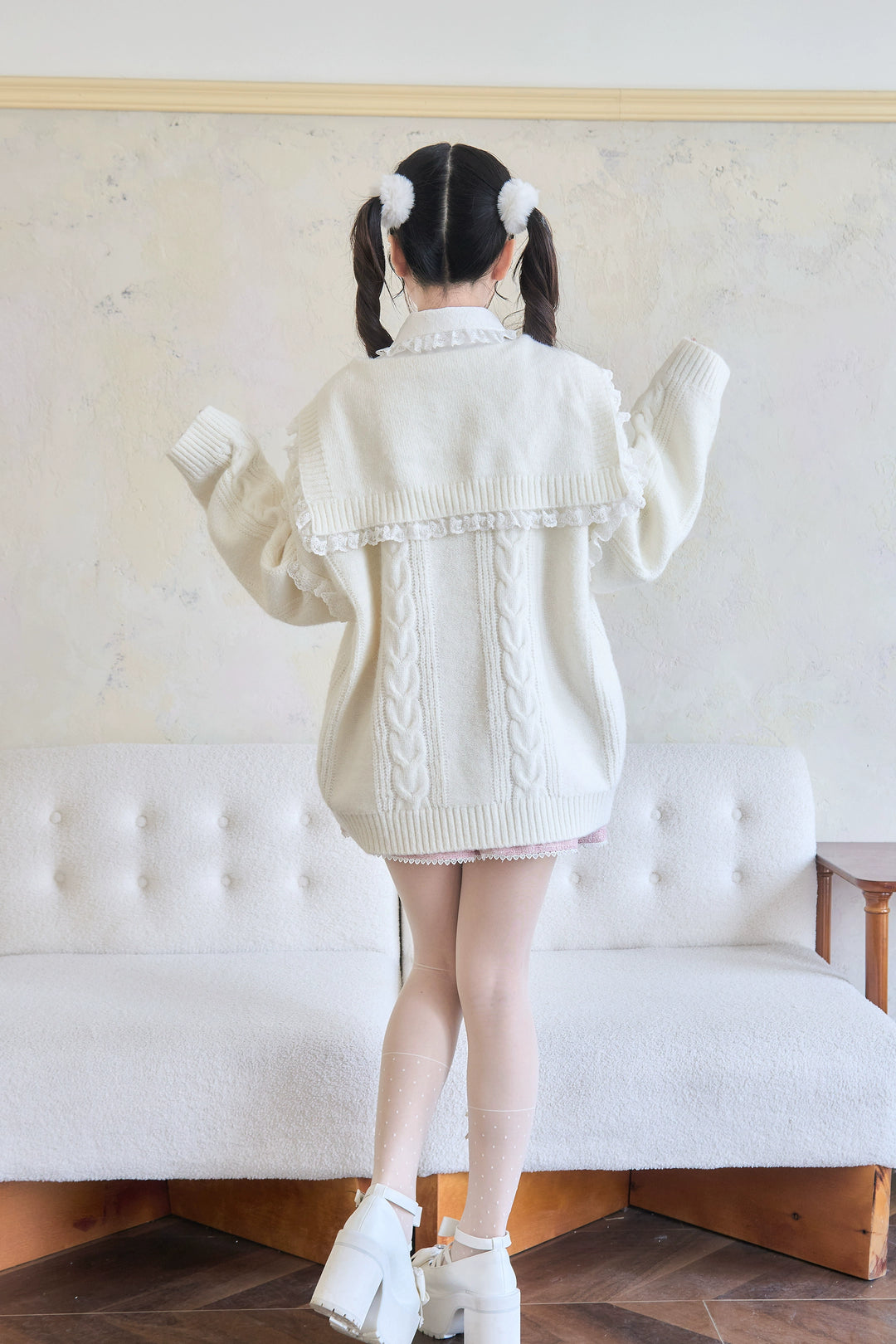 Jirai Kei Sweater Lace Sailor Collar Cardigan With Bows 41682:710148