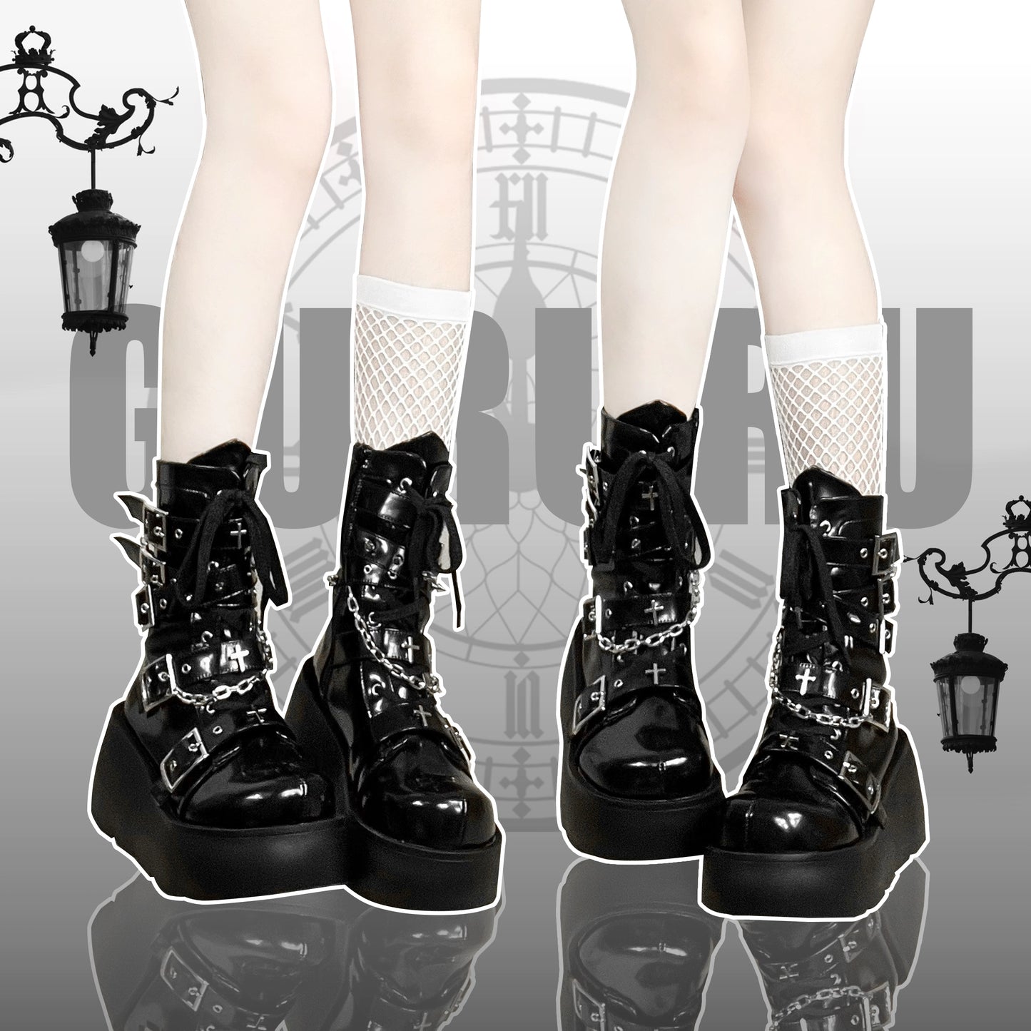 Y2K Spicy Girl Cross Black White Platform Shoes Boots 28962:343910