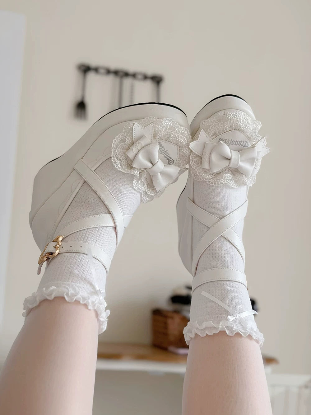Sweet Lolita Wedge Shoes, Heart & Bow Details 45951:872554