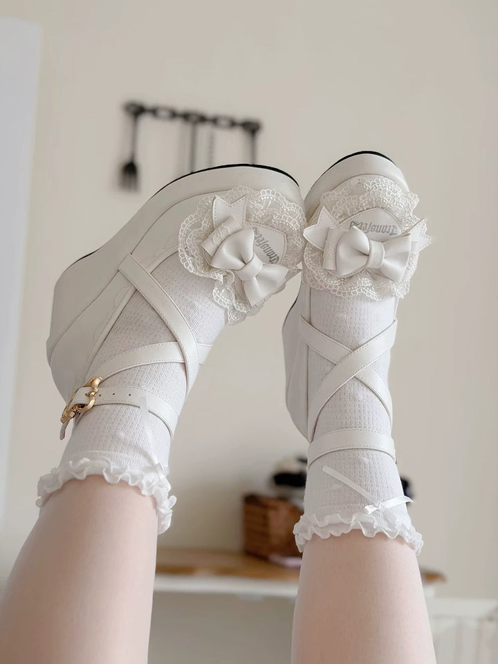 Sweet Lolita Wedge Shoes, Heart & Bow Details 45951:872554