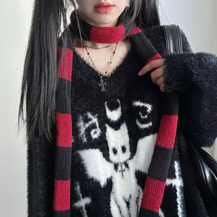 Yami Kawaii Sweater Devil Cat Black Loose Warm Top 39738:640330