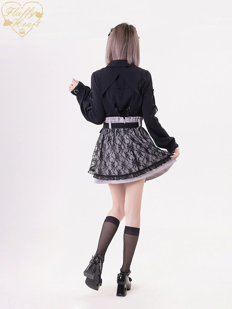 Jirai Kei Black Purple Skirt With Double Layer 21940:350876