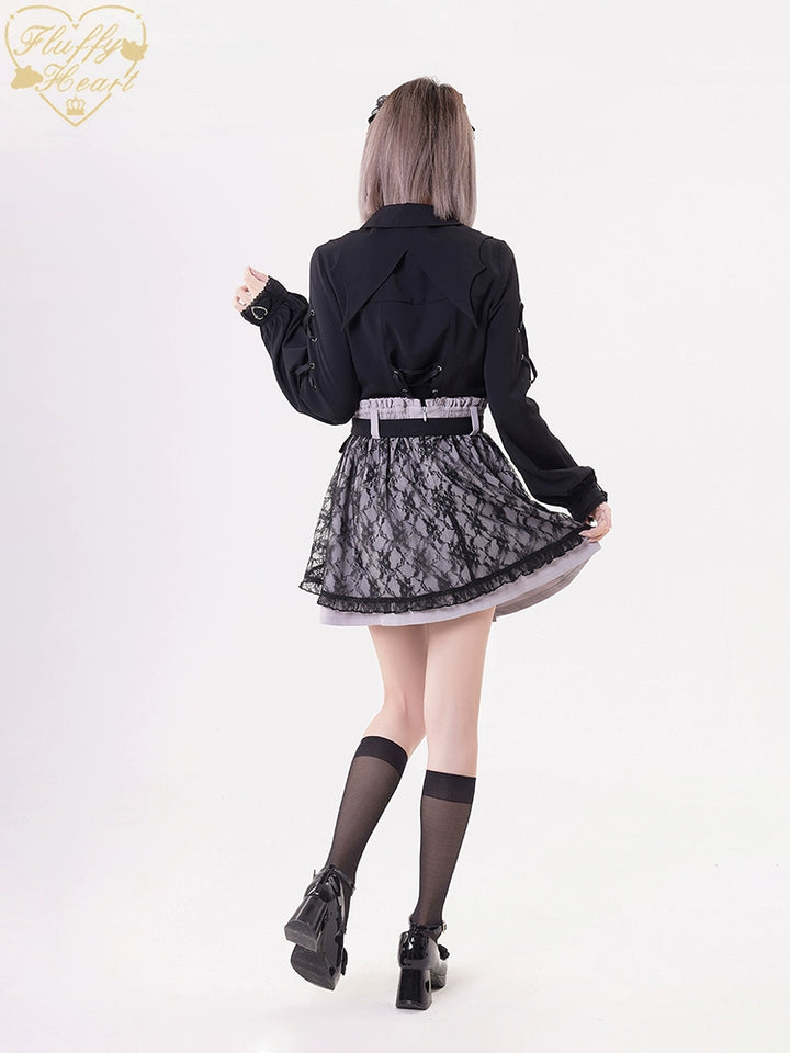 Jirai Kei Black Purple Skirt With Double Layer 21940:350876 21940:350876