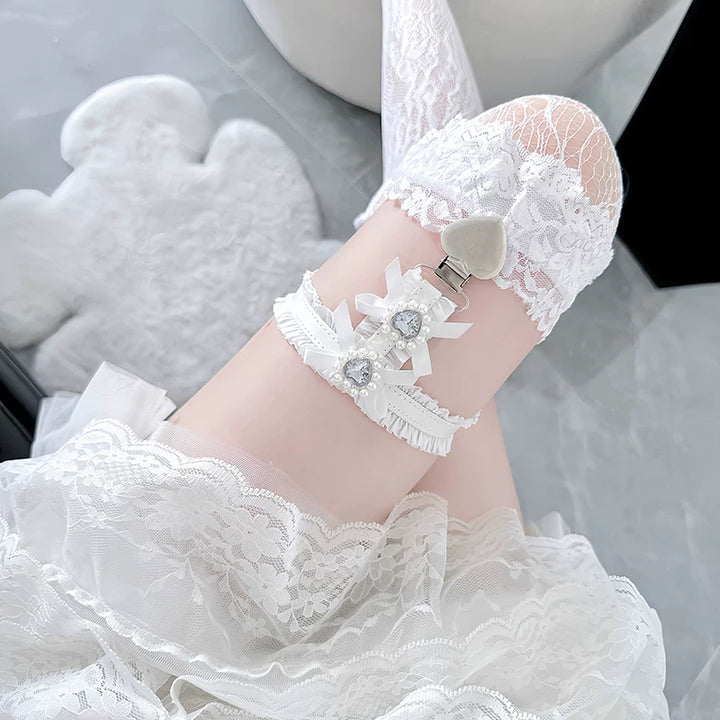 Jirai Kei Garter, Heart Rhinestone and Pearl Accents 44475:816405