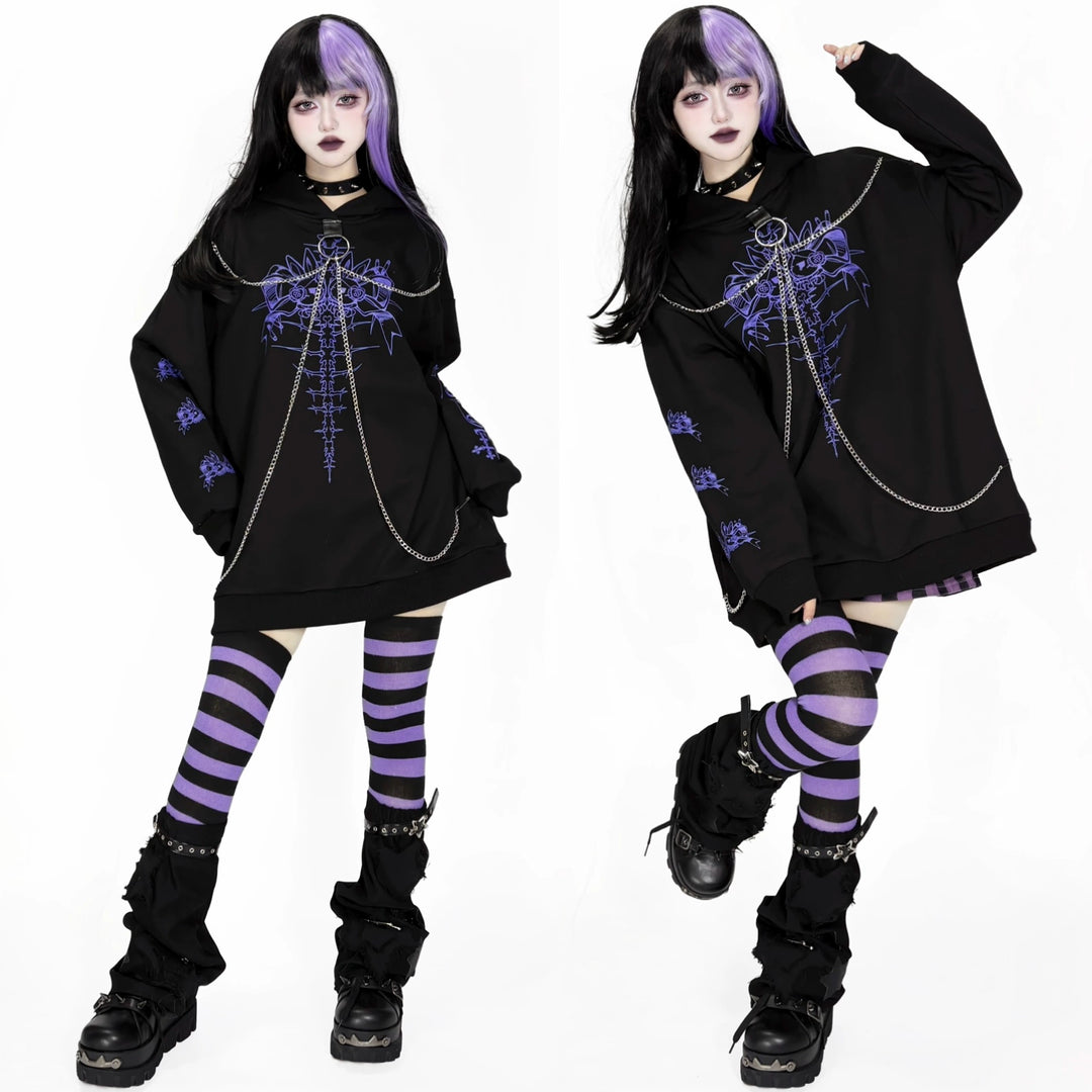 Jirai Kei Hoodie Gothic Sweatshirt Soul-Devouring Rabbit Bone Printed 42150:728649