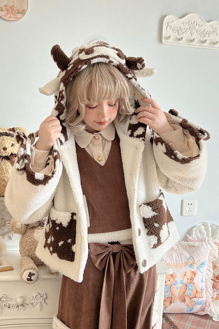 Kawaii Beige Coffee Coat Shirt Vest Shorts 22766:353676 22766:353676