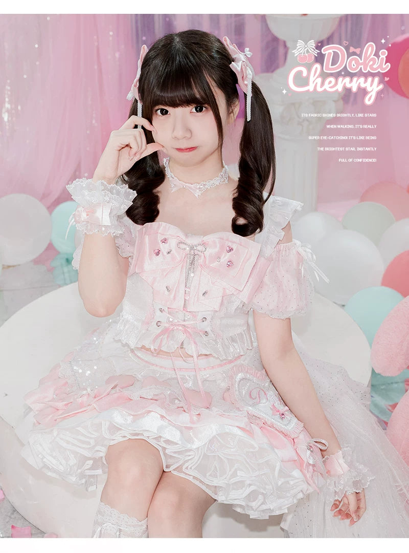 Chika Idol Outfit, Pink Heart-Decorated Top & Skirt 44770:827370