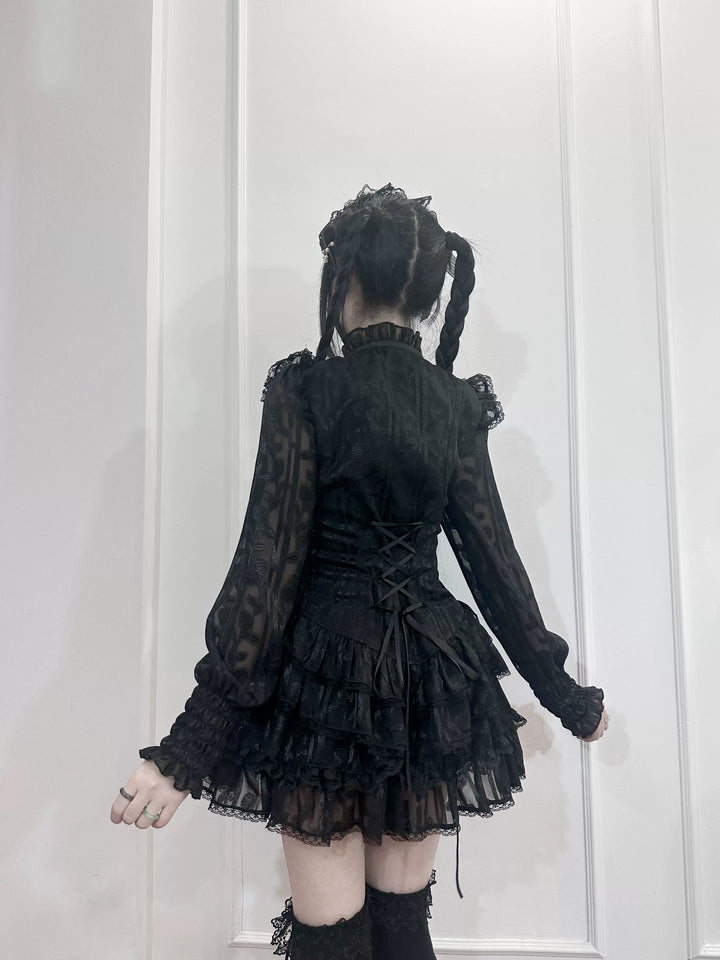 Jirai Kei Blouse & Bloomers Set, Ruffled Stand Collar 44959:831591