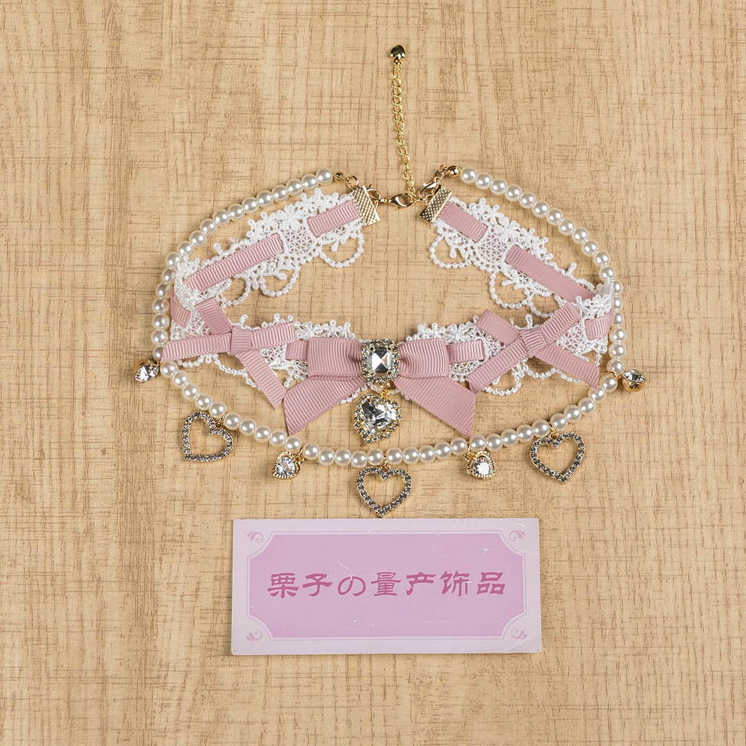 Jirai Kei Lace Choker, Detachable Faux Pearl Necklace 44010:793240