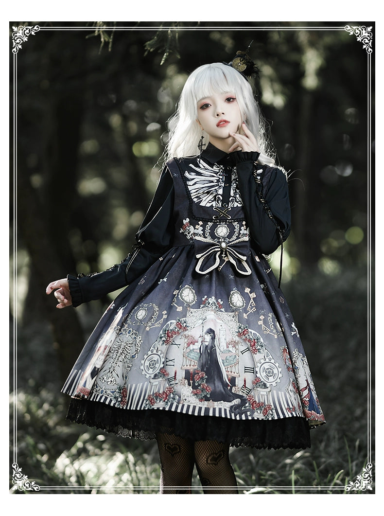 Gothic Lolita Dress Set Black White Lolita Blouse Dress Set 35536:495592