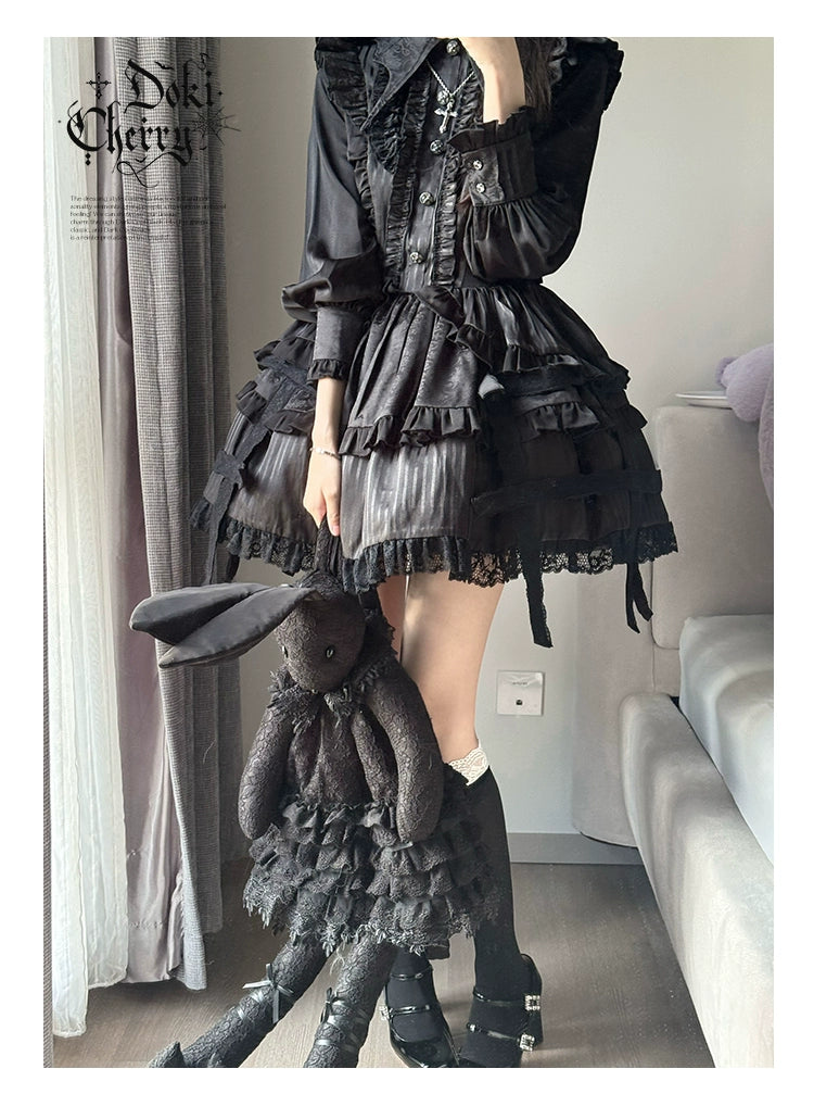 Gothic Lolita Black OP Dress, Bat Wing Collar 44074:795969