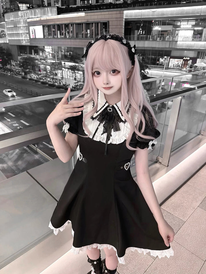 Jirai Kei A-line Dress, Black & White Color Block 45583:855107